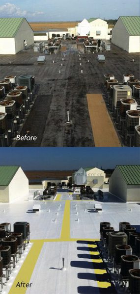 TopCoat Application Before and After Roof Coating Restoration Tab - The Roof Coating Company roof coating restoration poquoson virginia